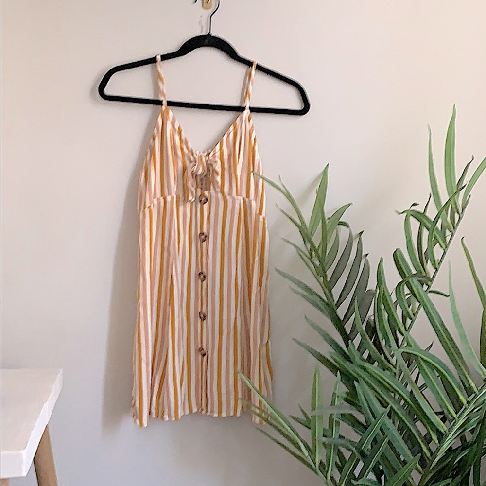 Striped Strappy Tie Front Cutout Dress